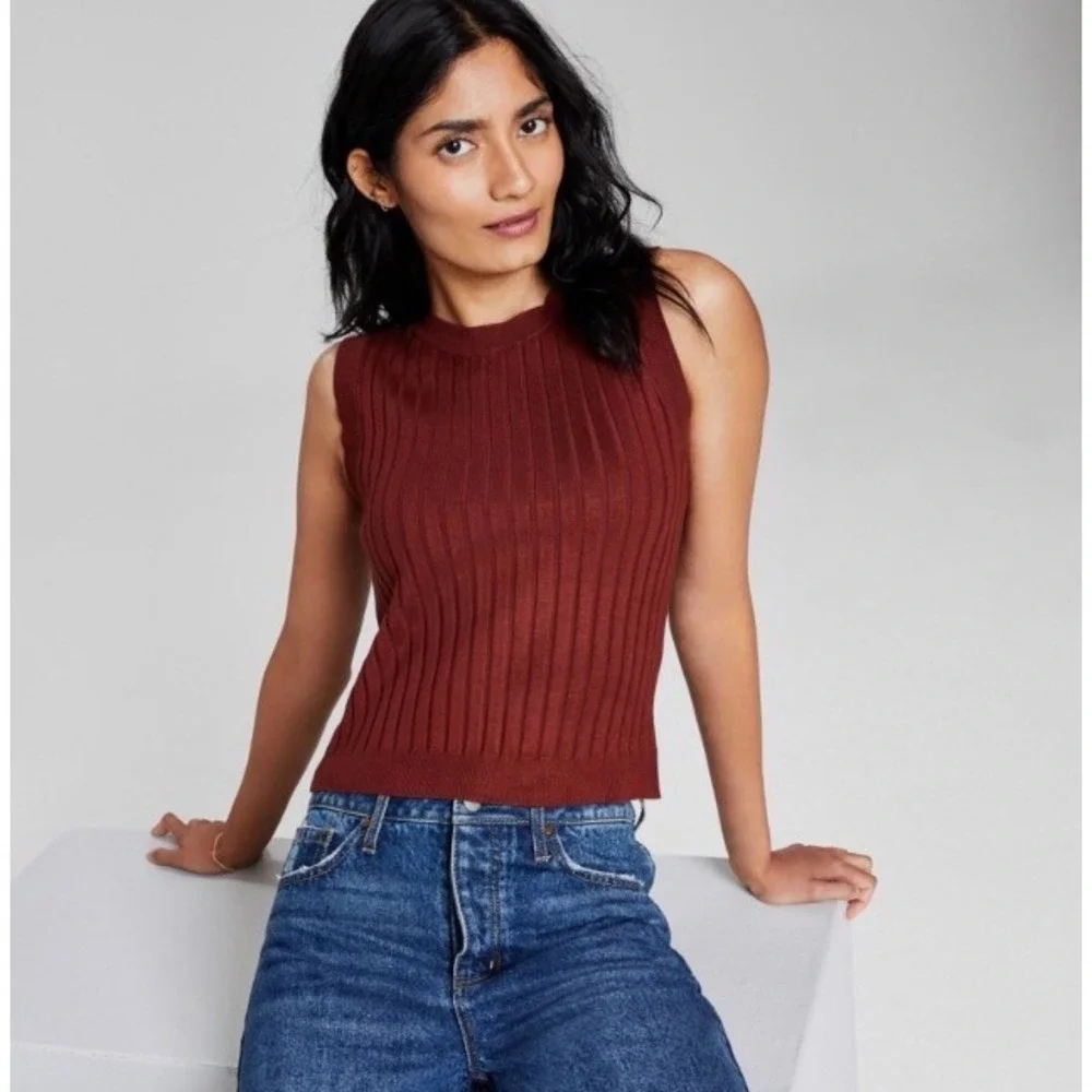 AND‎ NOW THIS Brown Ribbed Sleeveless Top, Size Medium - Picture 3 of 7